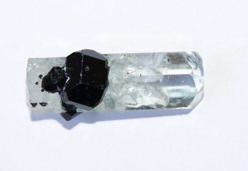 Tourmaline crystals on terminated Aquamarine crystal